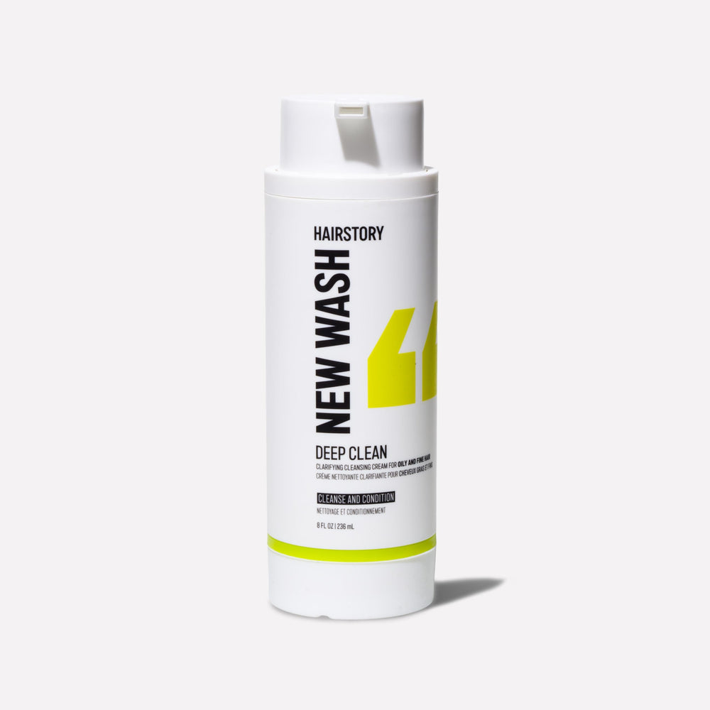 Hairstory New Wash Deep Clean bottle front showing clean design and color-safe cleansing