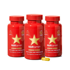 HAIRtamin Advanced Formula bottle front showing a three-month supply for stronger hair