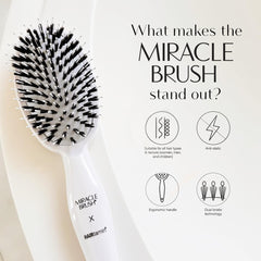 Hairtamin Miracle Brush side view shows ergonomic handle and lightweight design