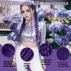 HAITOO purple braiding hair long braids ready for creative styles