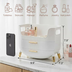 HALAFE makeup organizer top compartment storing lotions and serums for easy access