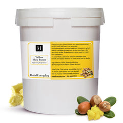 HalalEveryDay yellow shea butter jar closeup showing creamy skincare texture
