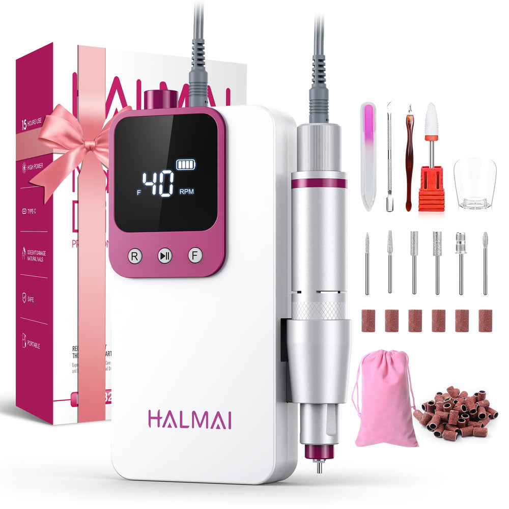 Halmai electric nail drill high-speed 40000rpm for precise acrylic and gel nail shaping