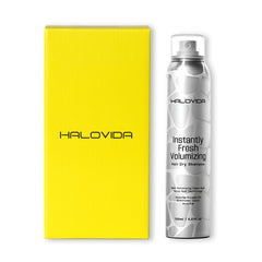 HALOVIDA Dry Shampoo for Women bottle front promotes quick refresh and lightweight volume.