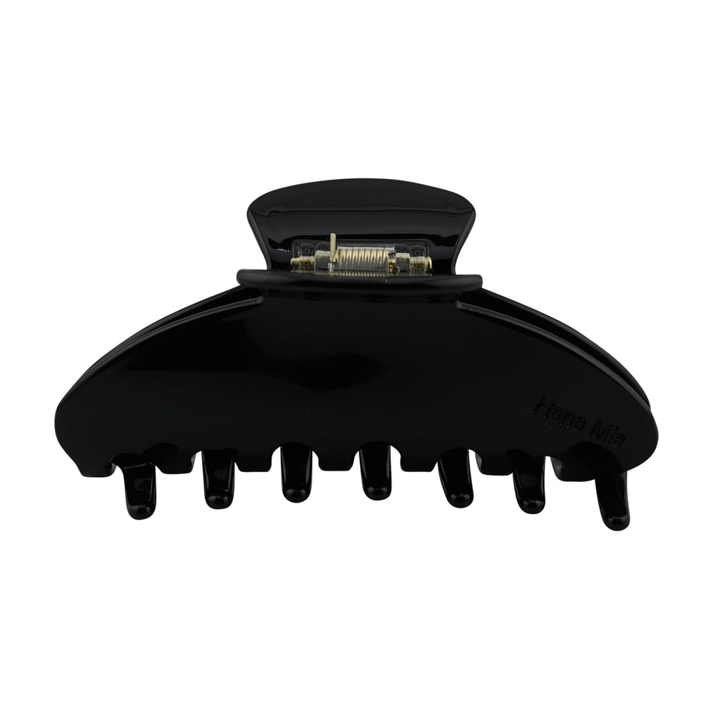 Hana Mia large black acetate clip with strong hold for thick hair.