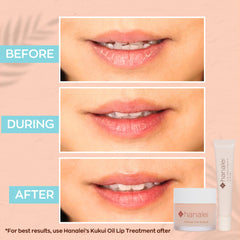 Hanalei sugar lip scrub being applied on lips for smooth, hydrated results.