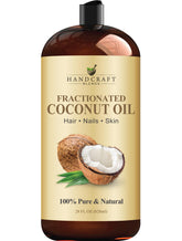 Handcraft Blends fractionated coconut oil bottle closeup showing lightweight moisturizer benefits
