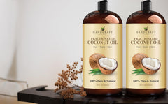 Handcraft Blends fractionated coconut oil label highlighting fragrance-free vegan formula