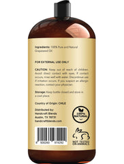 Handcraft Blends Grapeseed Oil bottle label shows hexane-free and preservative-free formulation.