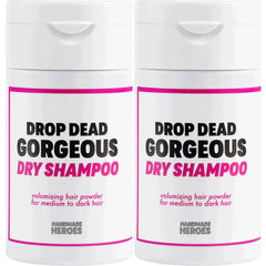 Handmade Heroes dry shampoo bottle front, 1.8oz, for quick oil control.