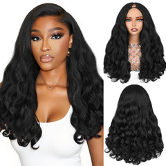 HANNE Yaki Curly V Part Wig natural black front view for daily wear