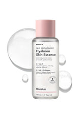 Hanskin Hyaluron Skin Essence Toner bottle close-up for hydrating glow.