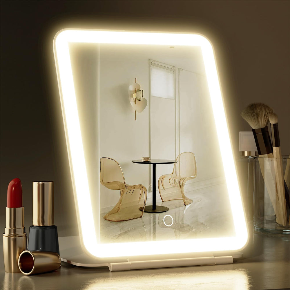 Hansong folding makeup mirror with lights for travel, travel-ready illumination.