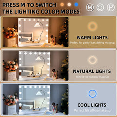Hansong vanity mirror with lights desk setup reveals 22.8 by 18 inch surface for makeup.