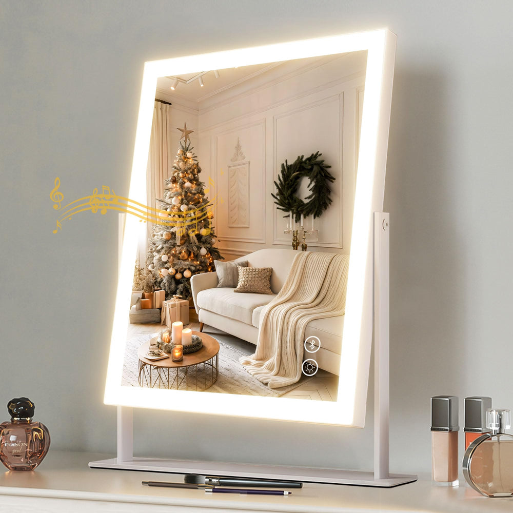 Hansong vanity mirror with lights provides bright framing for precise makeup.