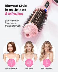Haokoo thermal brush showing negative ions ceramic surface for shine during styling.