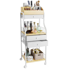 HapiRm floor makeup organizer front view with accessible drawers for skincare essentials.