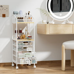 HapiRm makeup-cart drawers with mesh visibility for quick finds of creams and masks.