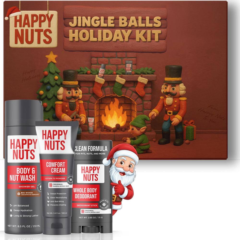 Happy Nuts Comfort Cream bottle delivers all-day chafe protection and freshness.