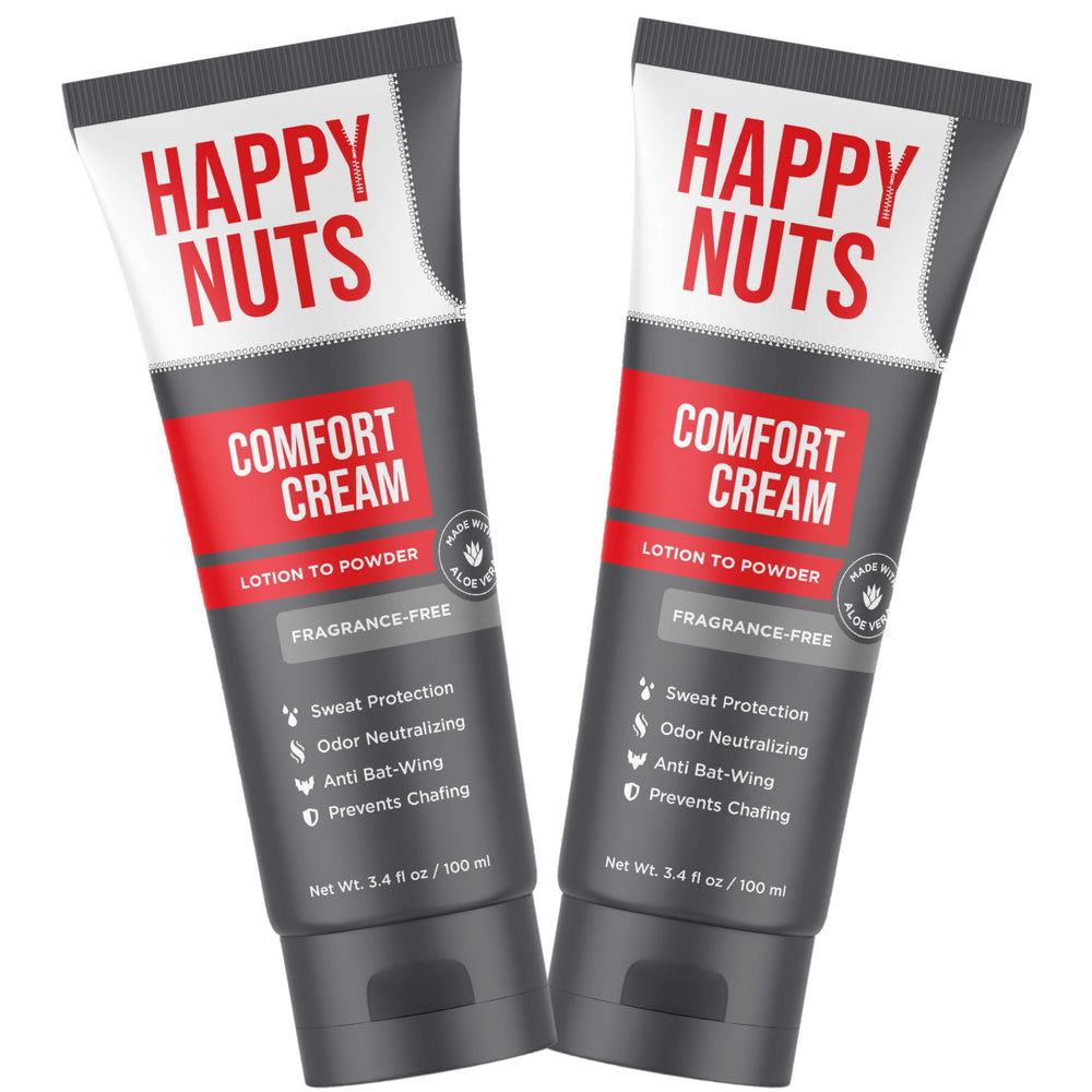 Happy Nuts Comfort Cream Deodorant anti-chafing application for active men.