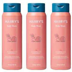 Harry's Fig-scent body wash bottle pouring to start a refreshing shower