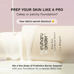 HARUHARU Wonder barrier essence bottle with pump disperses milky hydration for smooth makeup base.