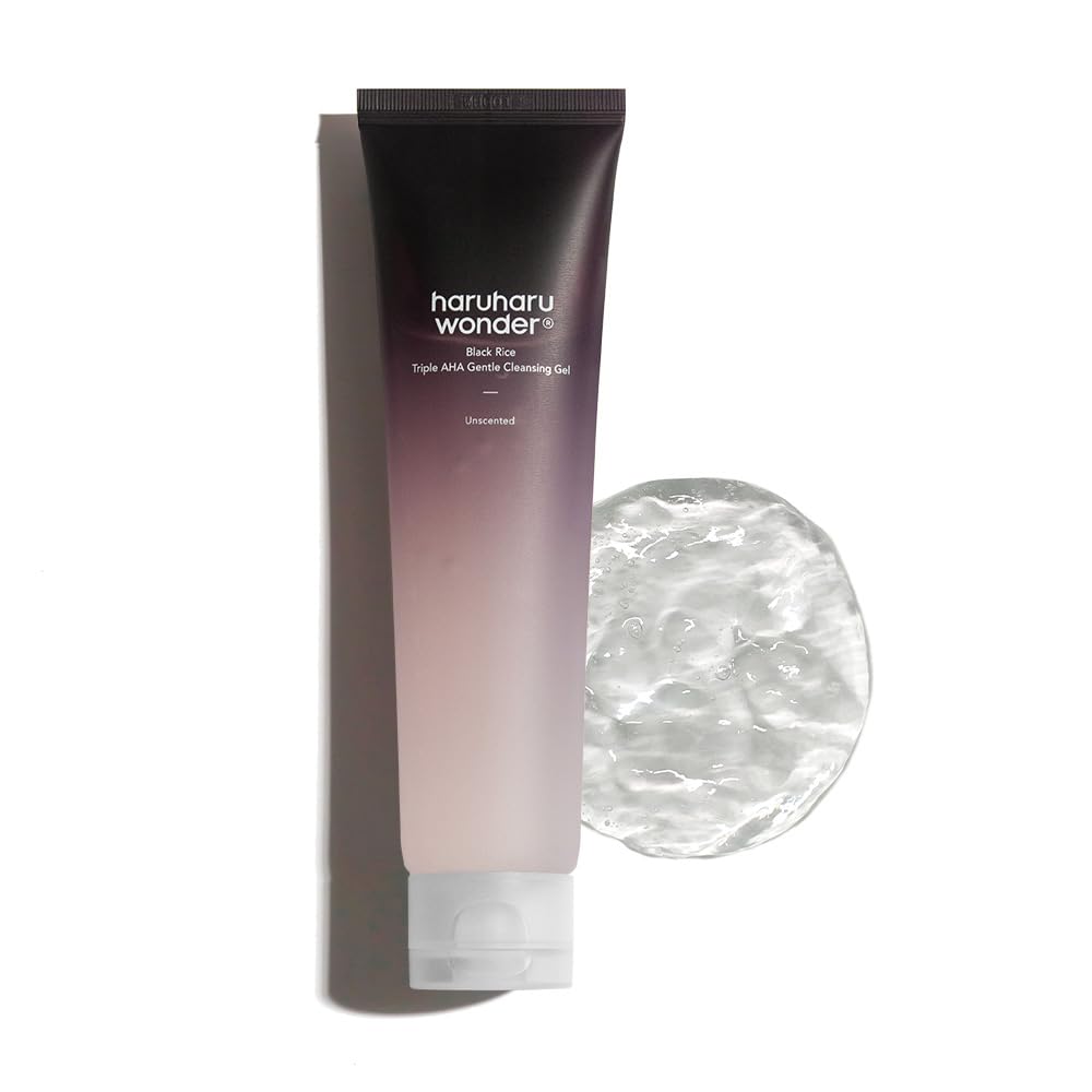 HARUHARU Wonder Black Rice Triple AHA cleansing gel bottle for a gentle daily cleansing ritual.