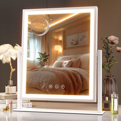 Hasipu vanity mirror with lights on a bright 12x14 surface for precise makeup application