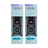HASK Argan Repairing Hair Oil bottle shows lightweight formula for shine and frizz control.