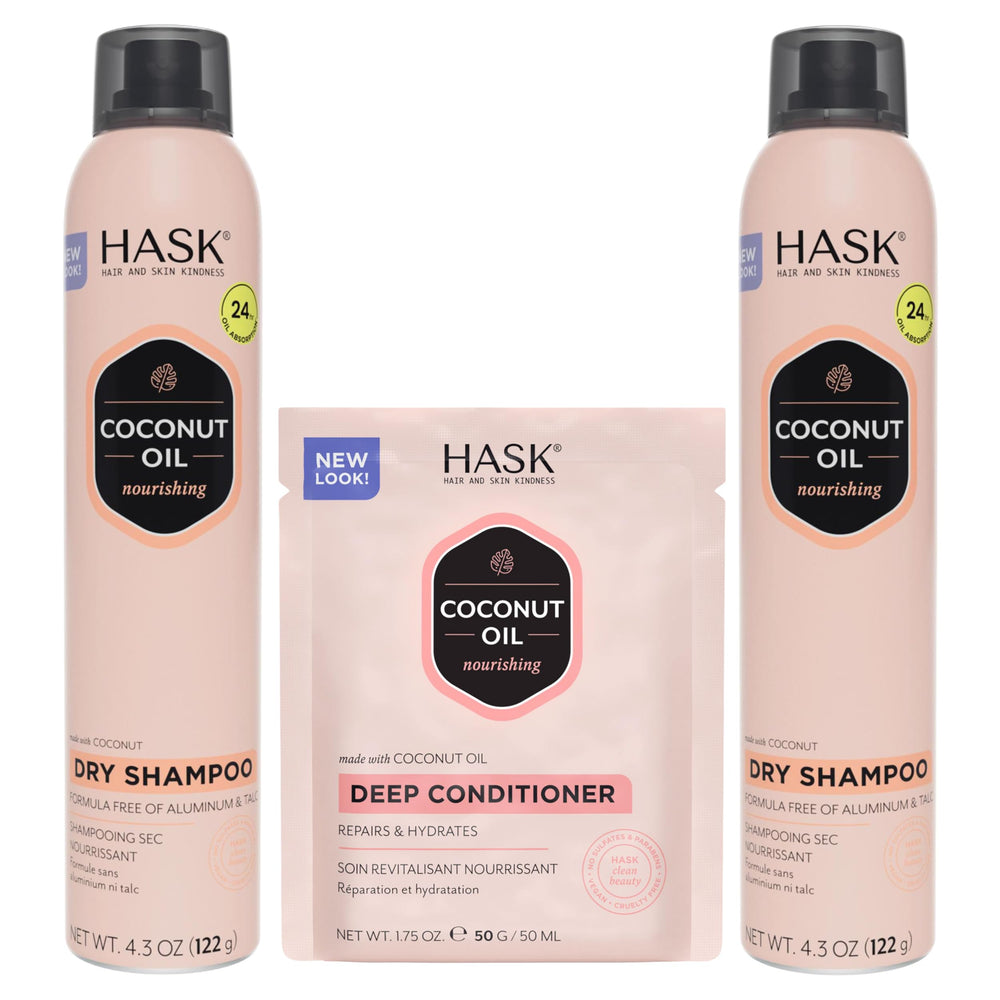 HASK dry shampoo duo bottles offer quick refresh and volume boost for second-day hair.