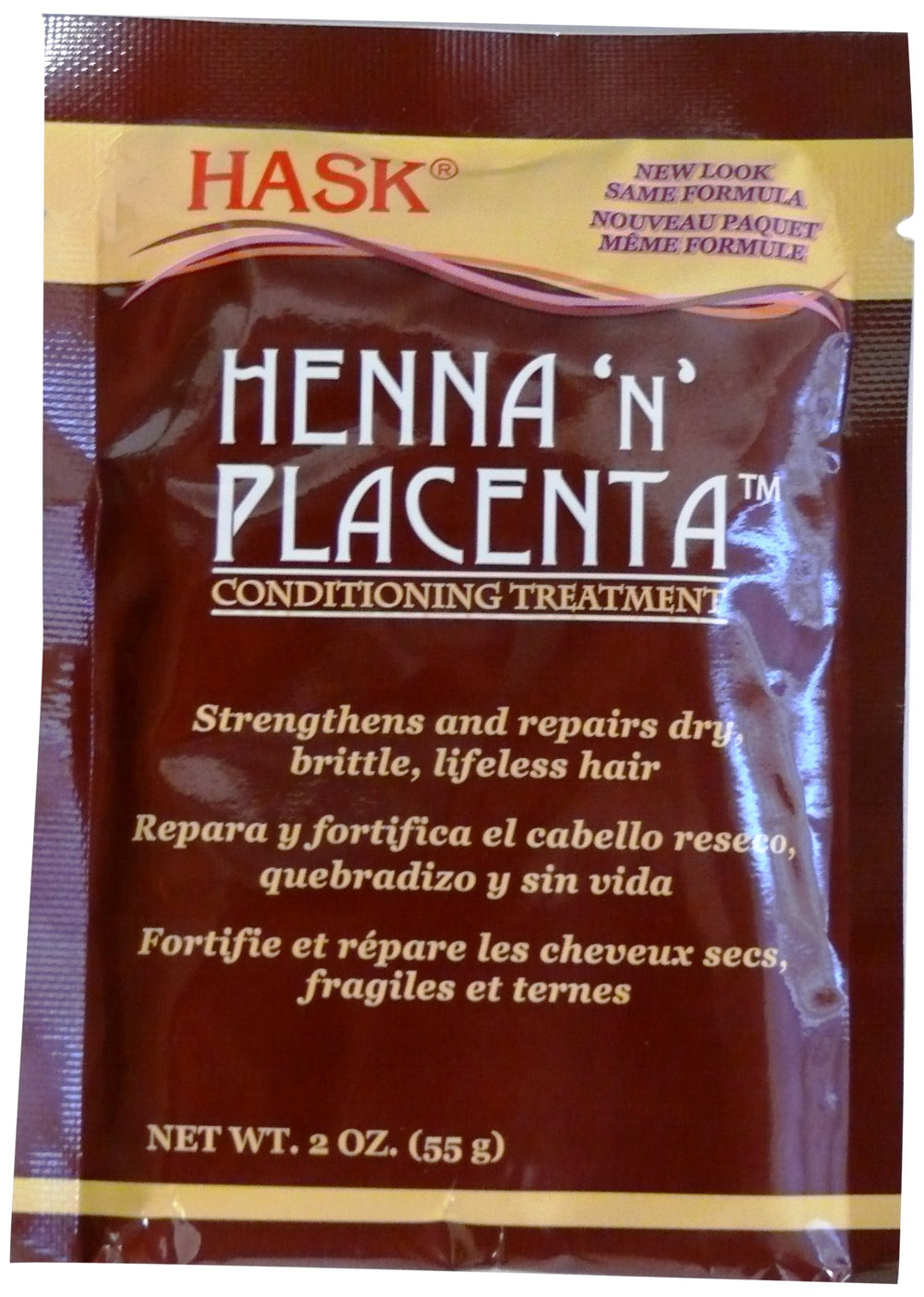 HASK Henna & Placenta conditioner bottle showing rich nourishment for stronger, shinier hair.