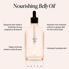 HATCH Belly Oil applying on belly with gentle massage for stretch support.