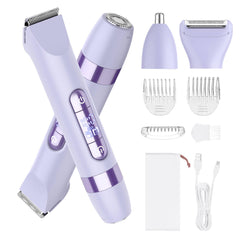 Hatteker 4-in-1 razor dual-head for efficient full-body grooming in one compact kit.