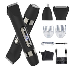 Hatteker 4-in-1 dual-head trimmer for full-body grooming with efficient trimming.