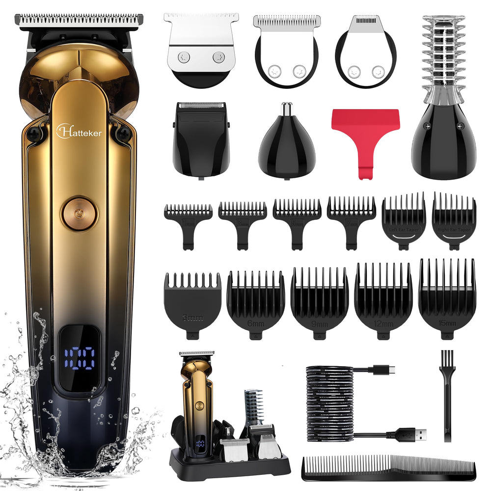 Hatteker men's grooming kit with T-blade trimmer for precise lines and edging.
