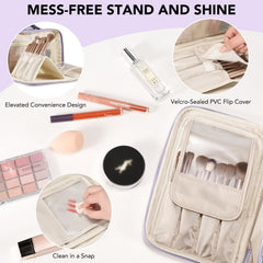HauteHues travel makeup bag open compartments showcases ample storage for cosmetics