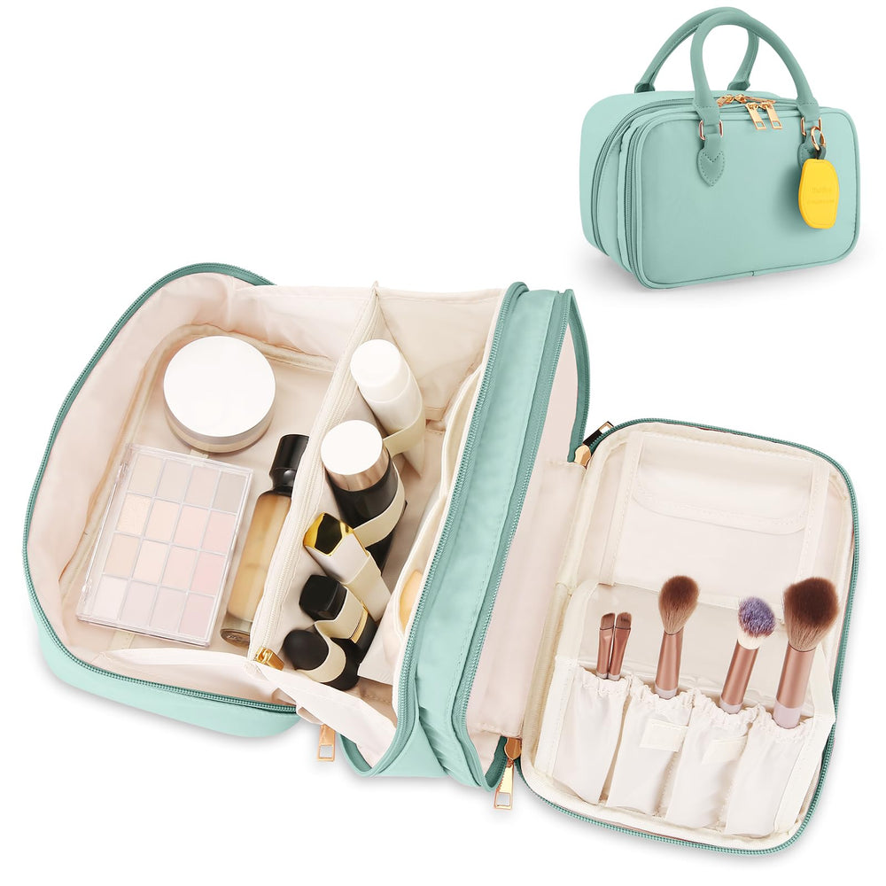 HauteHues travel makeup bag open-flat view for quick on-the-go access to cosmetics