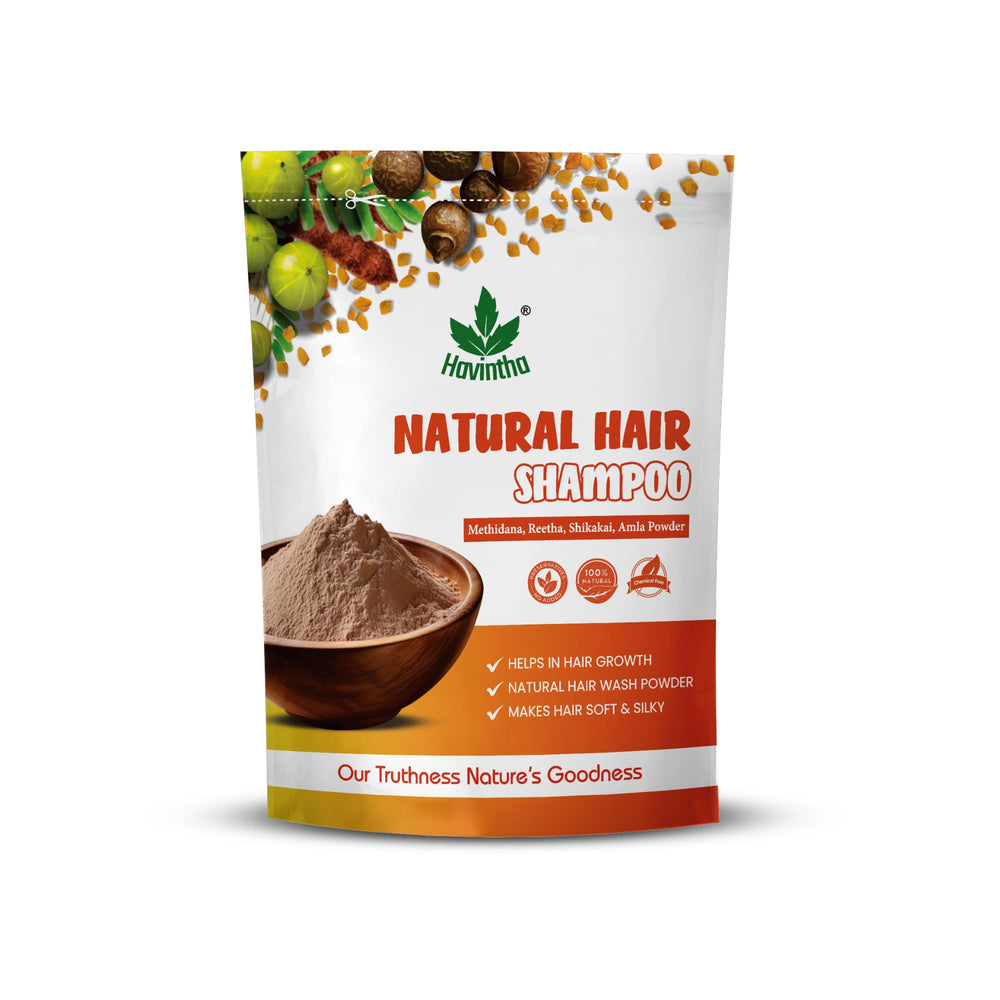 Havintha natural hair shampoo amla-reetha-shikakai-powder pack for chemical-free nourishment.