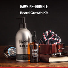 Hawkins & Brimble beard oil drops on hand for daily use