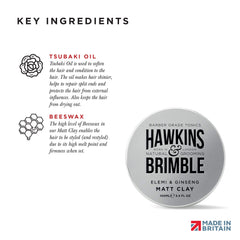 Hawkins & Brimble Matt Clay model shows natural finish with strong hold