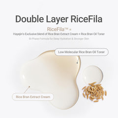 HAYEJIN RiceFila Milk Toner fermented rice bran oil and extracts for barrier care.