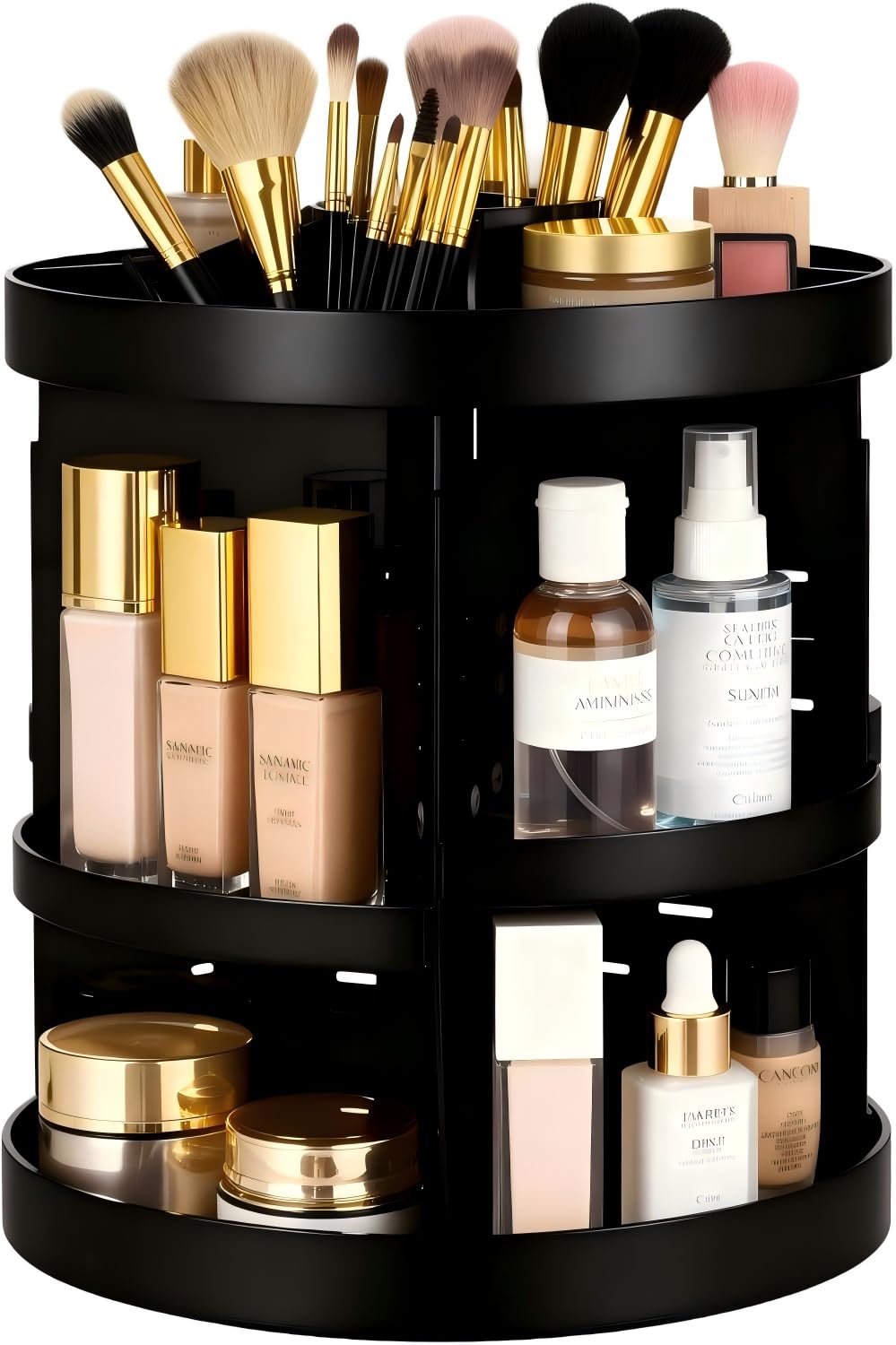 HBlife extra-large 360° rotating organizer viewed top-view for fast makeup access