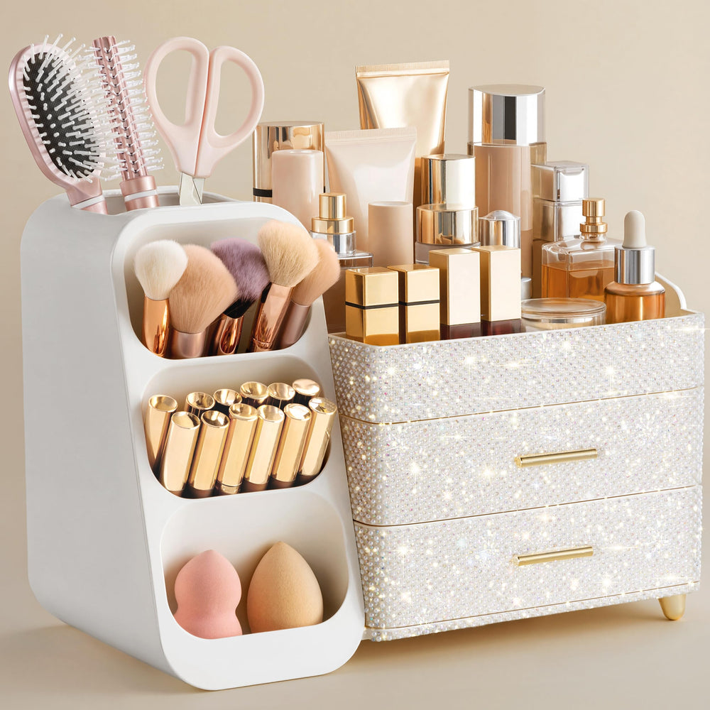HBlife makeup organizer with brush slots keeps vanity neat and ready for routine makeup.