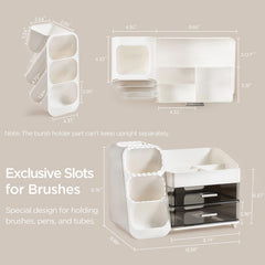 HBlife makeup organizer top compartments keep palettes and bottles neatly organized.