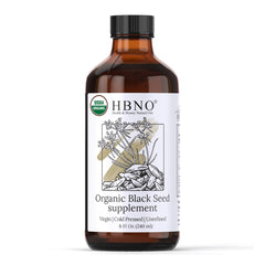 HBNO Organic Black Seed Oil 8oz bottle ready for daily use