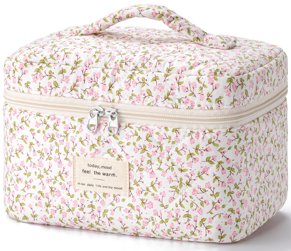 HBselect large quilted makeup bag with ample interior for cosmetics on the go