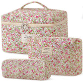 HBselect quilted makeup bag floral pattern closeup for stylish daily makeup storage