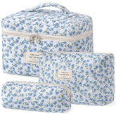 HBselect quilted makeup bag with floral pattern, large capacity for travel cosmetics.
