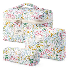 HBselect quilted makeup bag with floral pattern for stylish travel storage