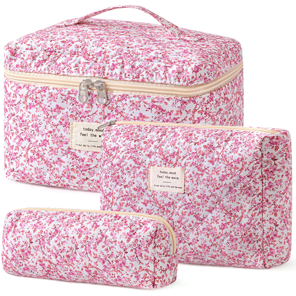 HBselect quilted makeup bag with floral pattern organizes daily essentials.